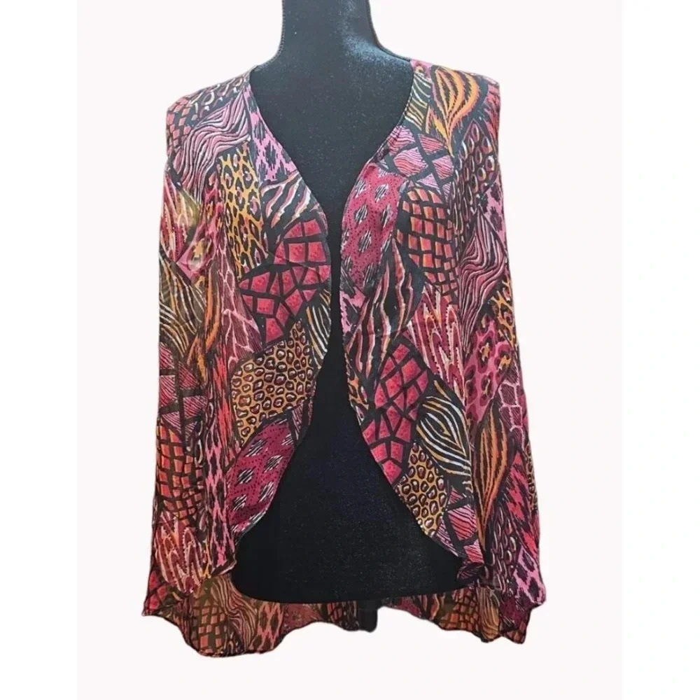 Bob Mackie Wearable Art Open Front Flowing Sleeveless Kimono BOHO Hippie